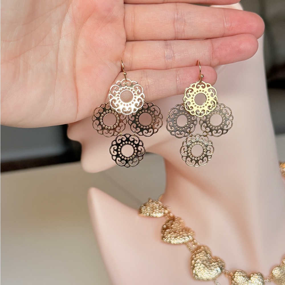 Gold Filigree Drop Earrings - Picture 10 of 13